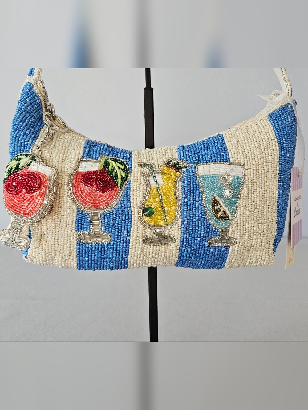 NWT Viral Beaded Cocktail Shoulder Bag with Matching Beaded Cocktail Purse Charm - Picture 10 of 16
